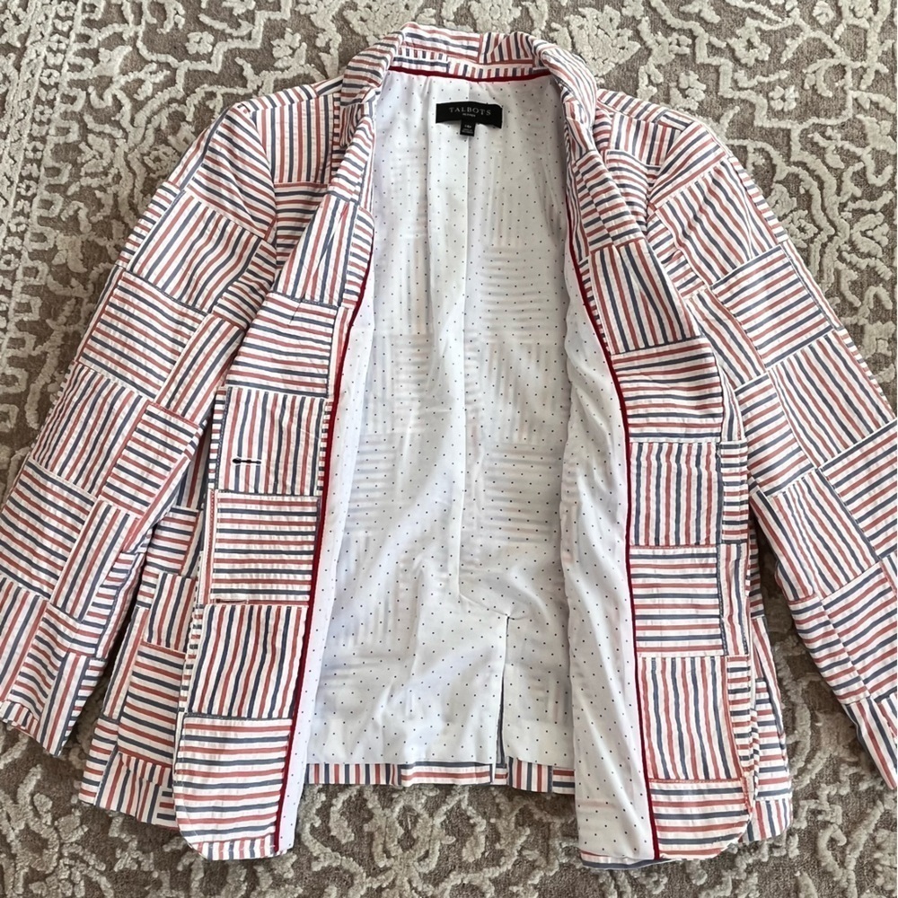 NWOT Talbots Petites Patchwork Seersucker Blazer - Picture 8 of 16